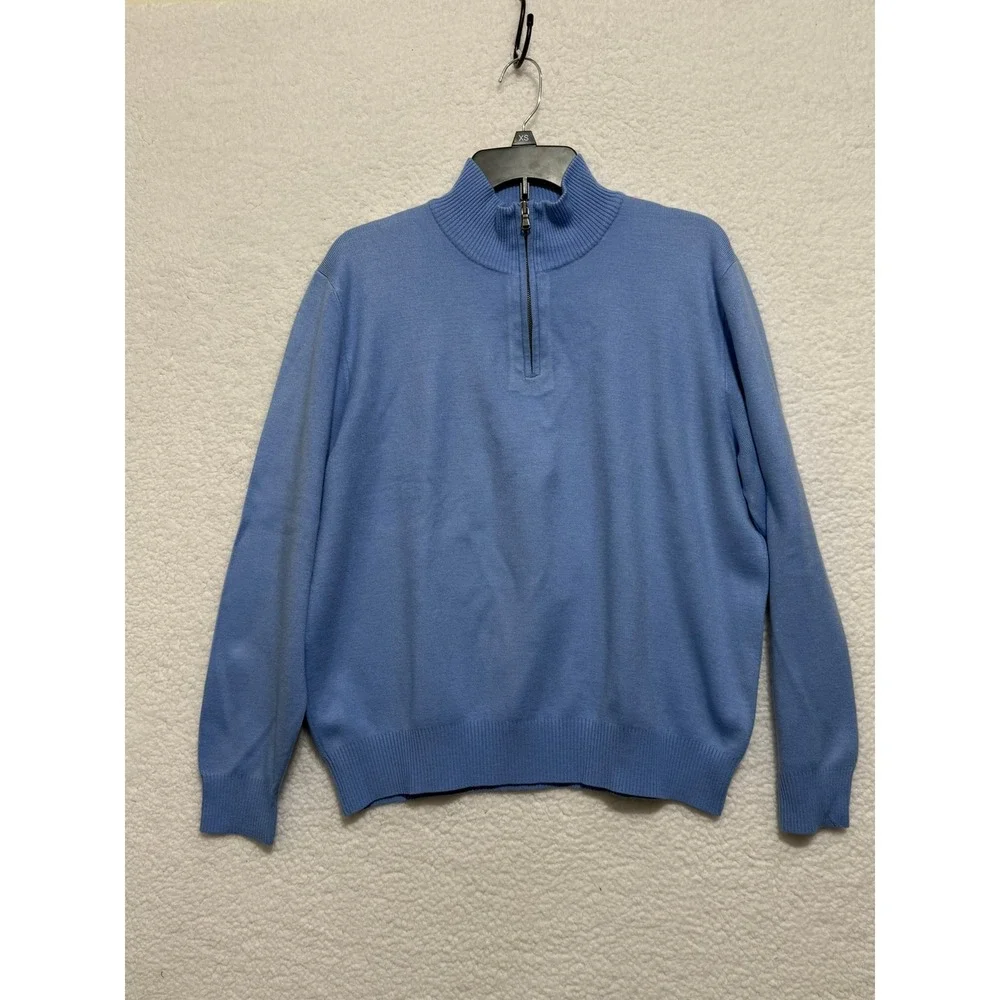 Lands End Mens Blue 1/4 Zip Mock Neck‎ Sweater Knit Casual Size M